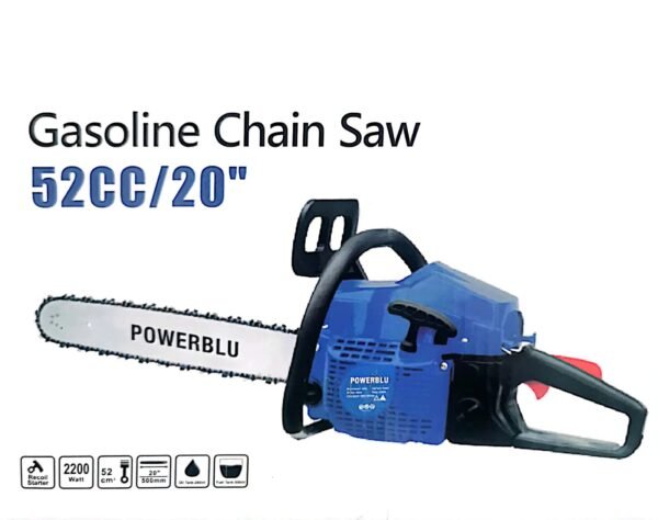 Scie à chaîne essence A bois – 2200W 20″ 52cc POWERBLU
