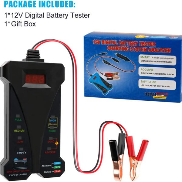 Testeur de batterie numérique 12 V, voltmètre, analyseur de système de charge d'alternateur avec écran LCD