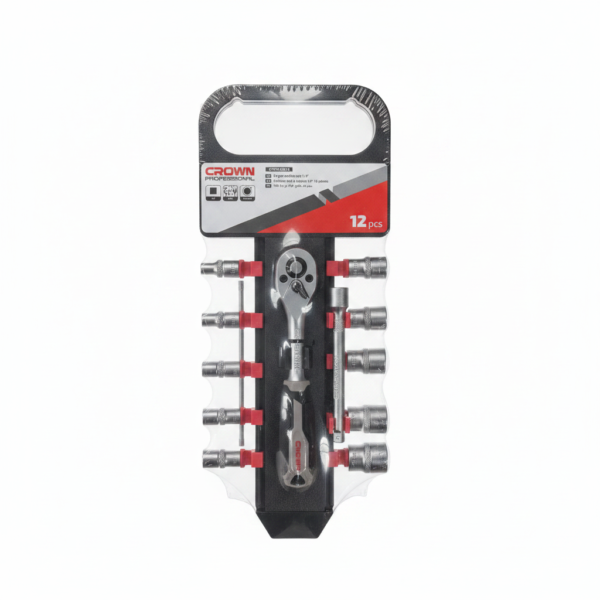 Bras douille cliquet 1/4"  en chrome vanadium avec 12 pcs CROWN cphsw rxb14