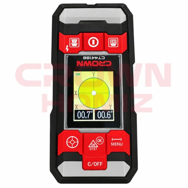 scaner détecteur metal et bois 100mm multifunction + niveau laser 2 lignes + metre laser CROWN CT44198TB