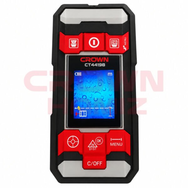 scaner détecteur metal et bois 100mm multifunction + niveau laser 2 lignes + metre laser CROWN CT44198TB
