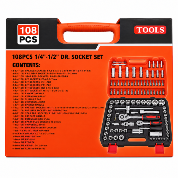 CAISSE A DOUILLE 108 PCS – Jeu de douilles 1/4" et 1/2"