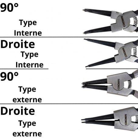 Jeu de 4 Pinces Circlips 180mm droite/coudée 90° CROWN | CPHPL-CPXA4