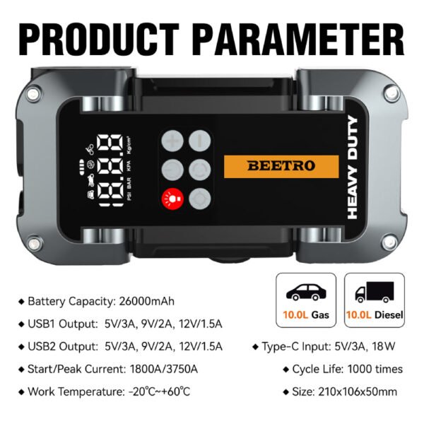 Compresseur De Voiture Avec Booster Batterie 26000mAh 150psi beetro BE0169